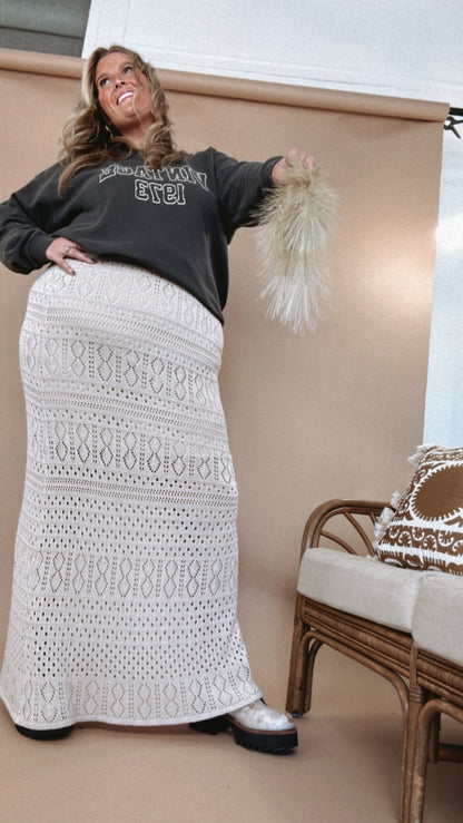 Crochet Midi Skirt, Taupe