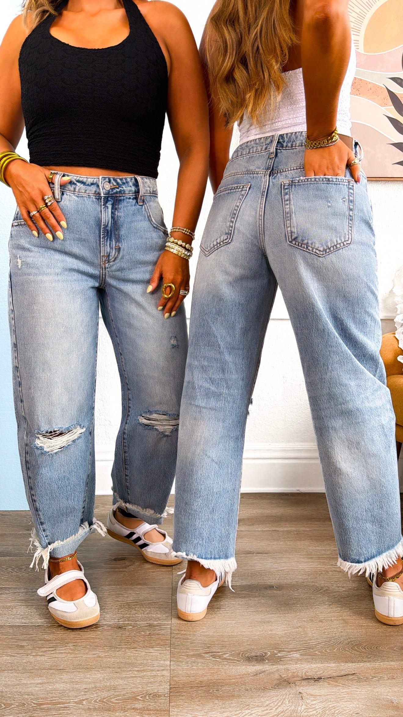 Andie Distressed Barrel Jeans, Light