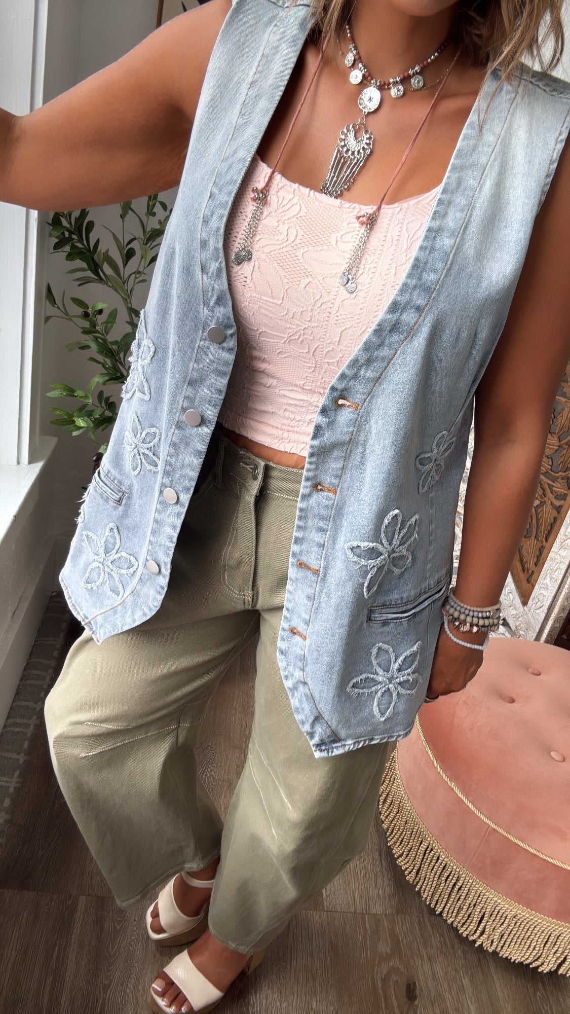 Bloom & Vine Floral Patch Denim Vest