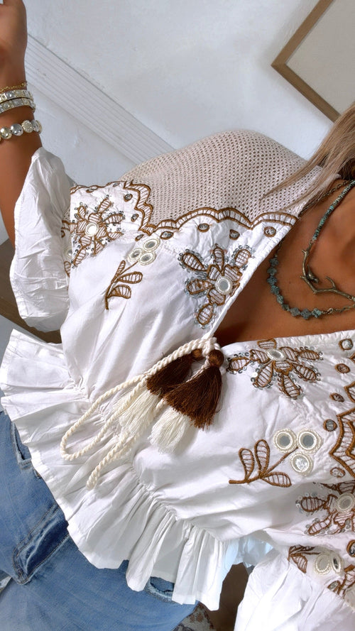 Dune Drift Cropped Blouse, Ivory