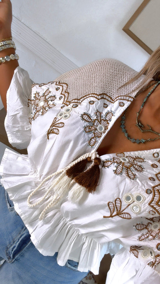 Dune Drift Cropped Blouse, Ivory