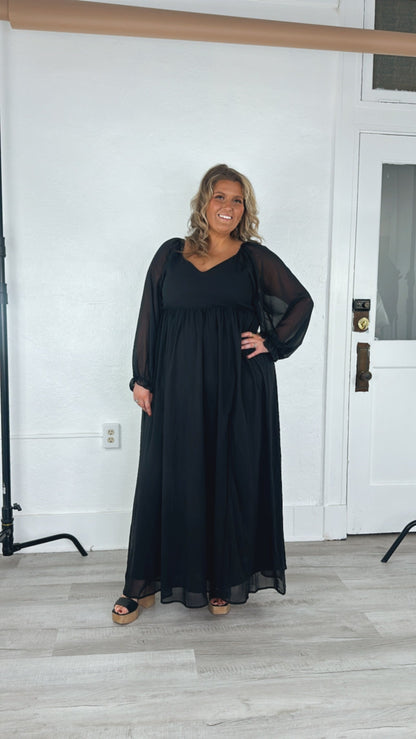 ECB Exclusive: Timeless Romantic Chiffon Maxi Dress, Black