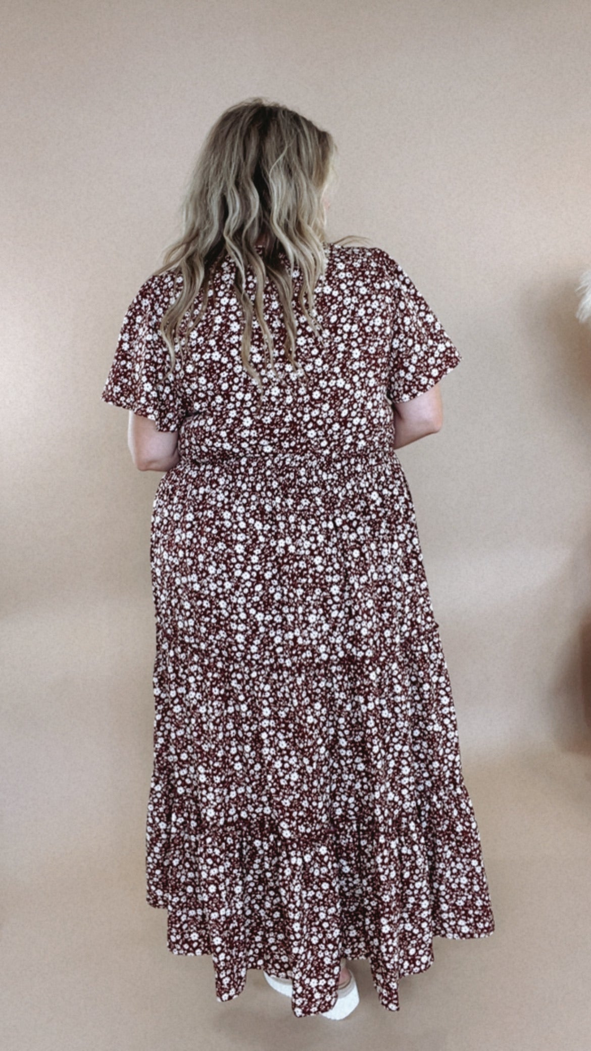 ECB Exclusive: Many Moments Floral Maxi Dress, Wine