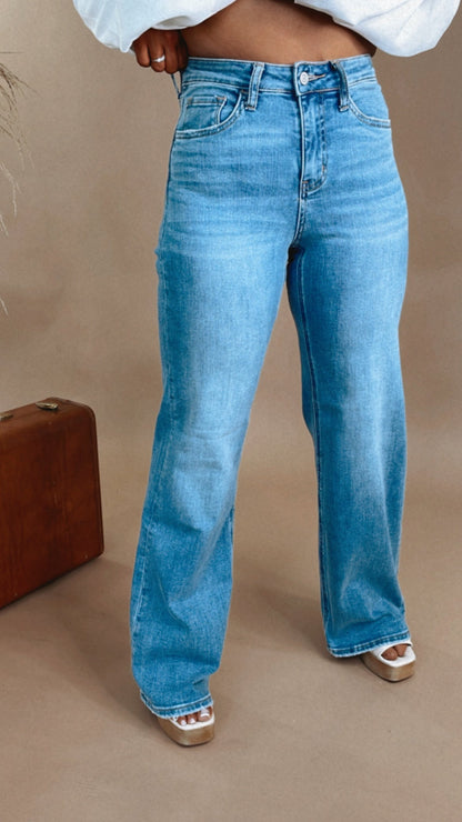 High Rise Wide Leg A Line Denim Jeans, Righteously VERVET