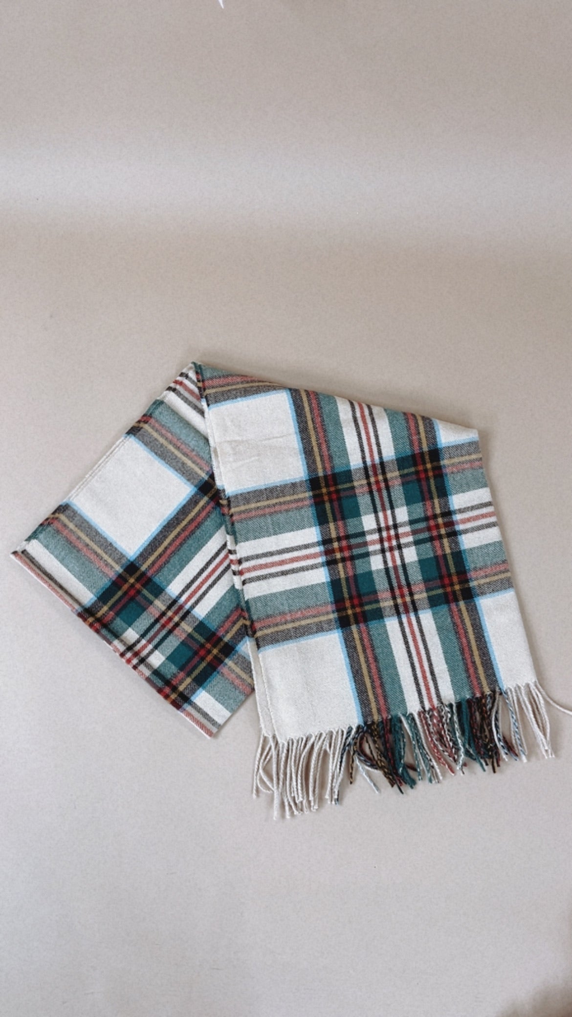 Checkered Pattern Scarf, Beige