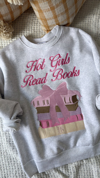 Happy Camp3r: Hot girls Read Books Crewneck, Lt. Heather