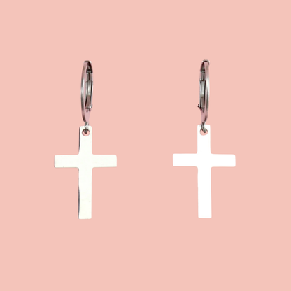Cross Hoop Earrings (Stainless Steel)