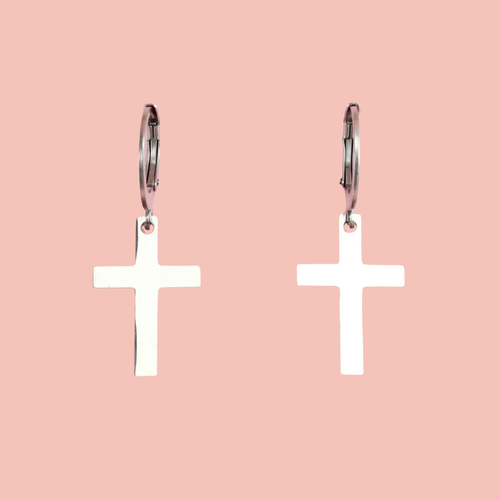 Cross Hoop Earrings (Stainless Steel)