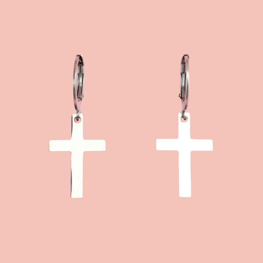 Cross Hoop Earrings (Stainless Steel)