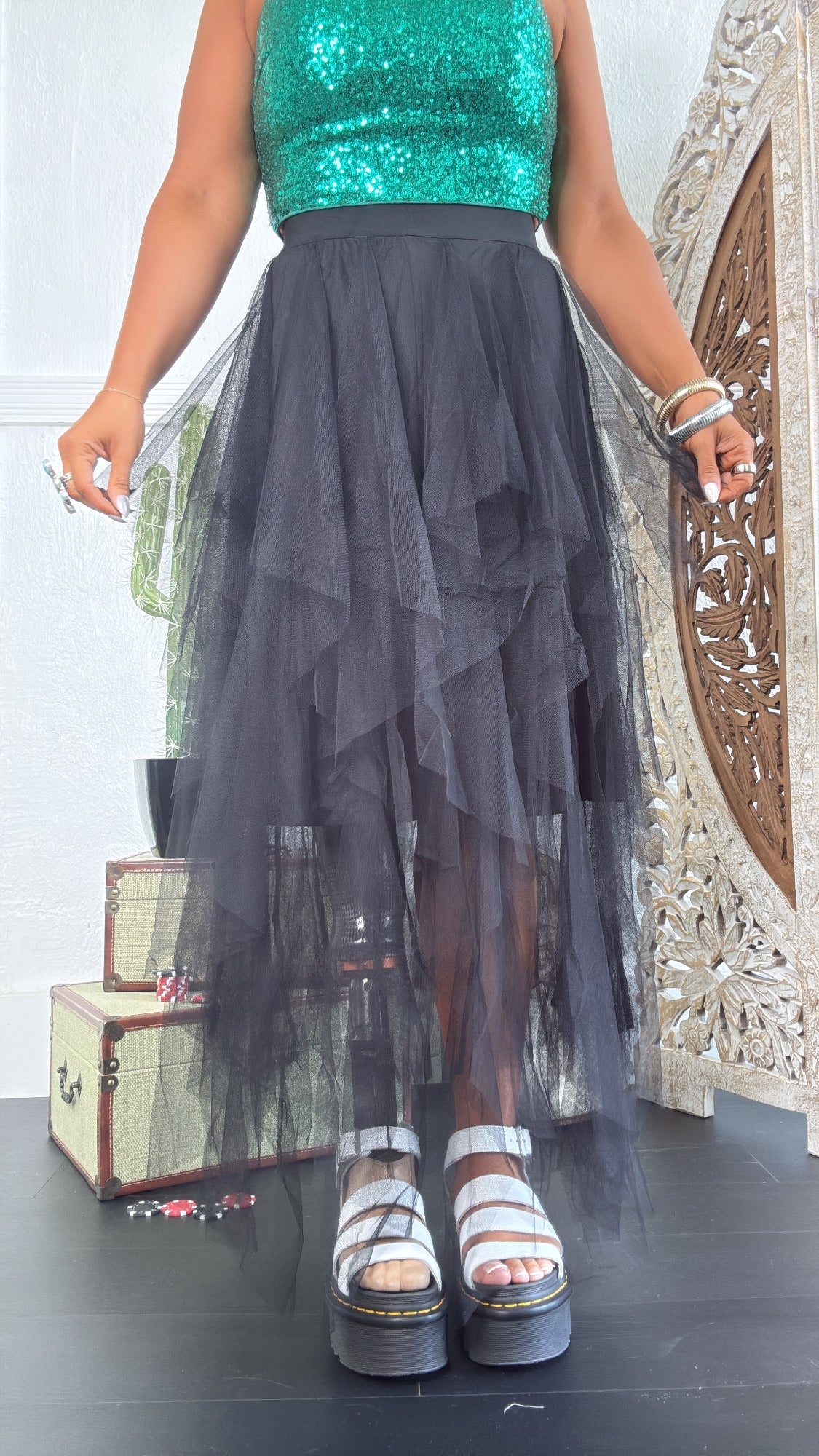 Be Merry Mesh Tutu Maxi Skirt , Black