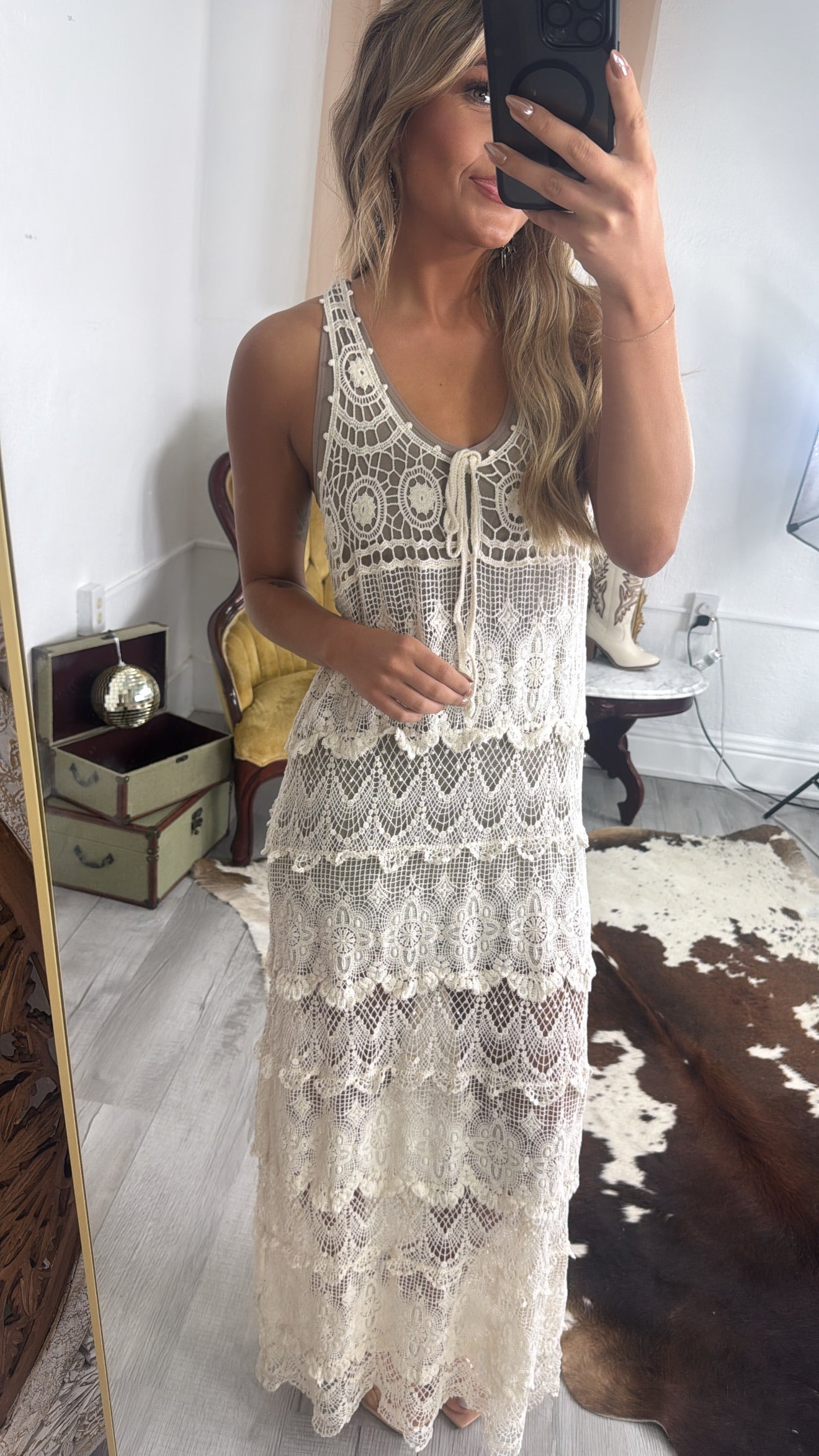 Into The Sun Crochet V Neck Maxi Dress, Natural