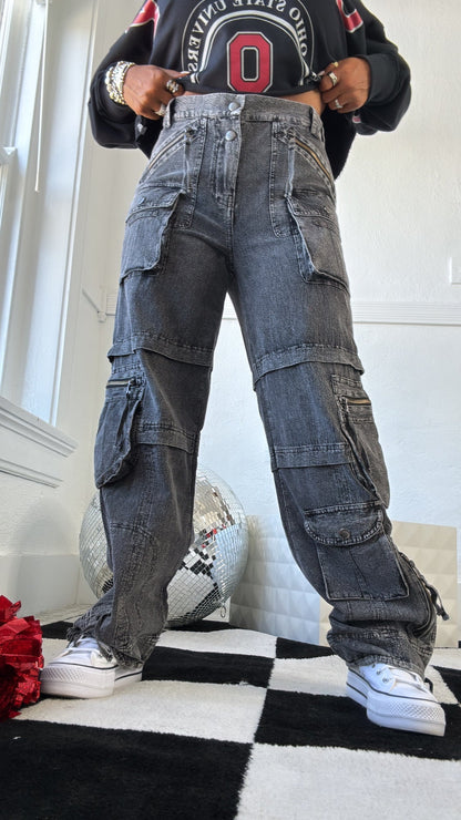 Oli & Hali : Mineral Washed Cargo Pants, Charcoal