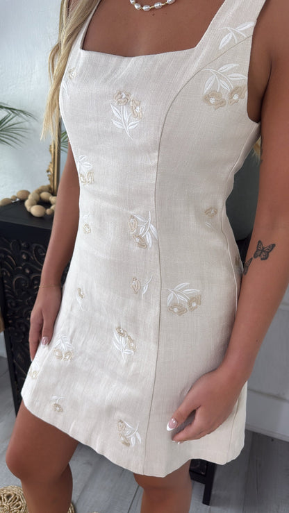 Marielle Embroidered Dress, Oatmeal