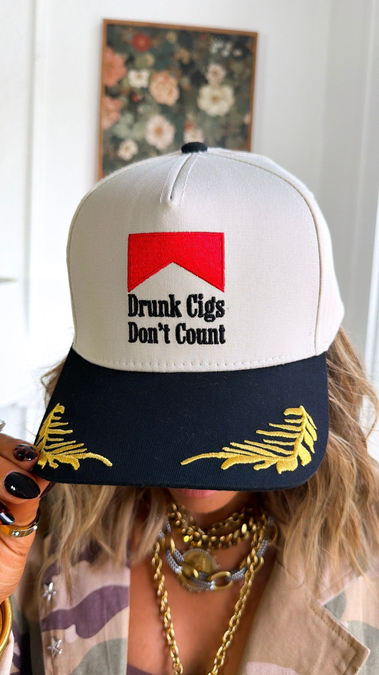 Drunk Cigs Don't Count Ball Cap, Black/Natural