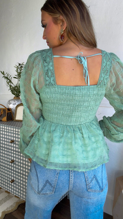 Bow & Bloom Blouse, Seafoam