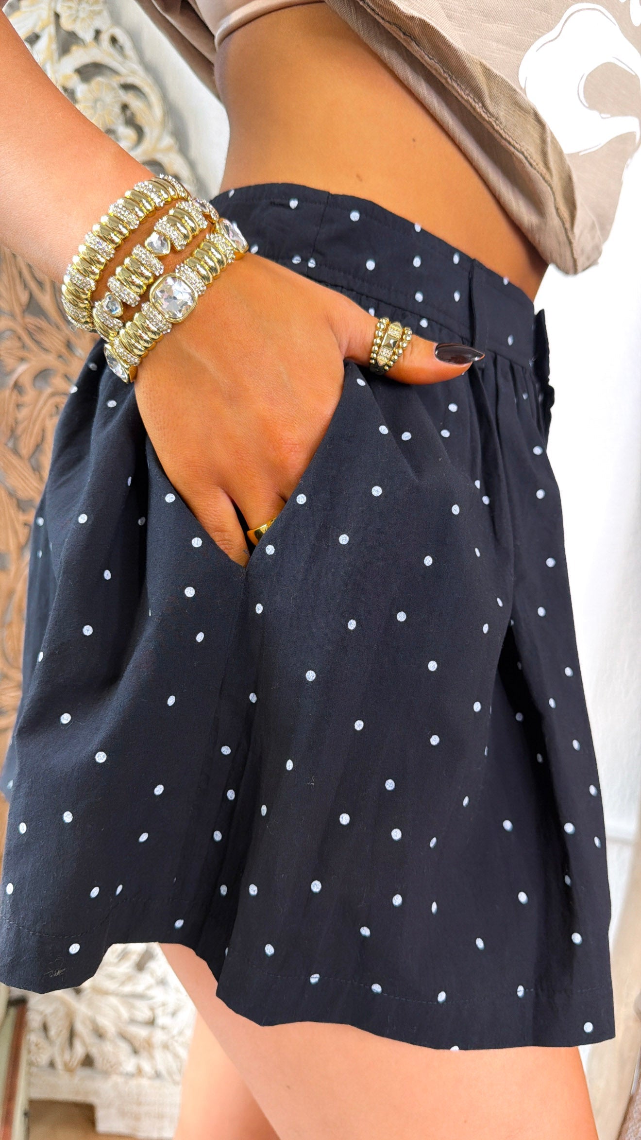 Midnight Skies Polka Dot Mini Skort, Black