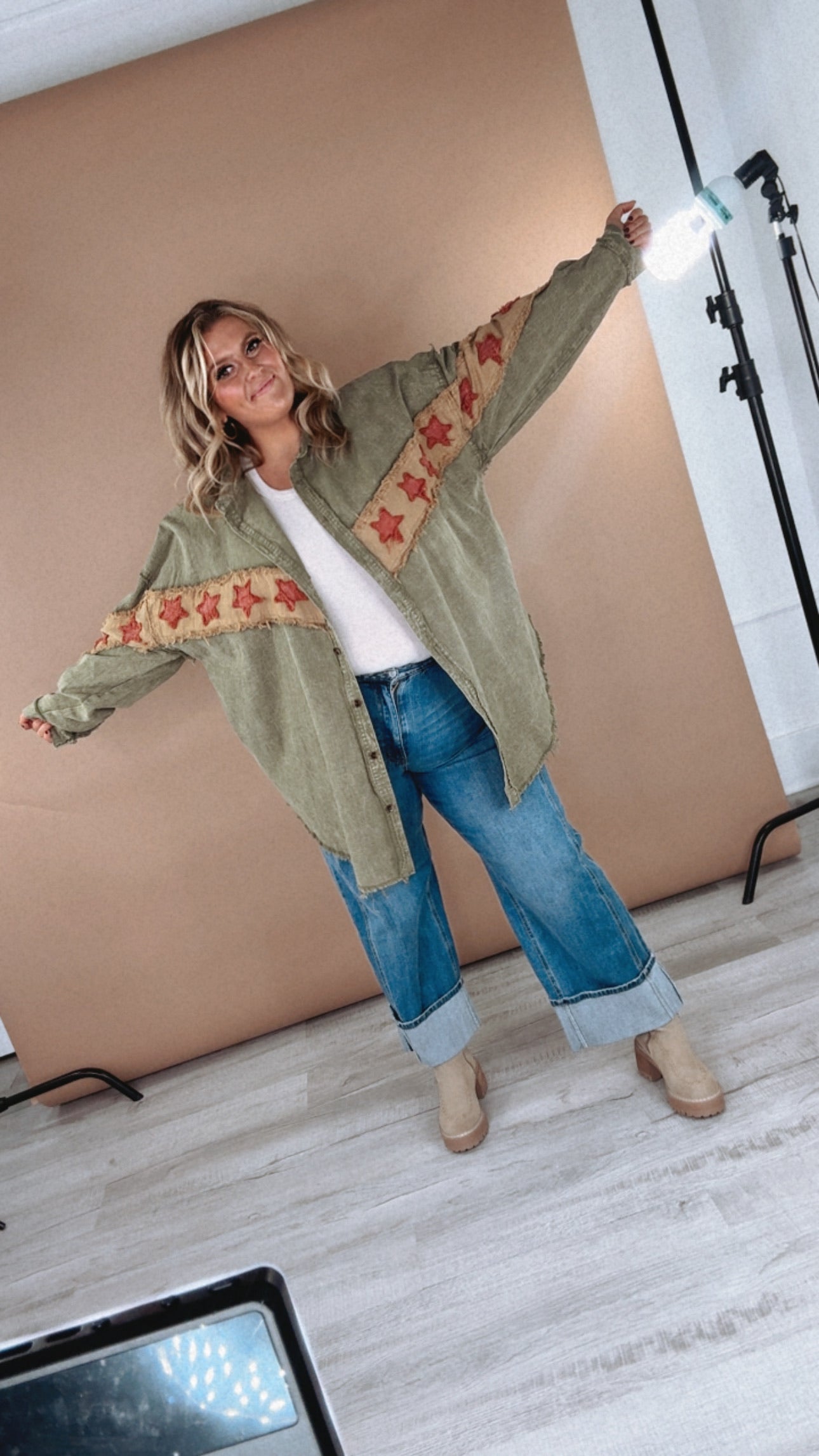 All The Stars Washed Button Down Top, Olive