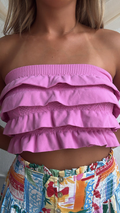 Layered Ruffled Tube Top, Crocus Pink