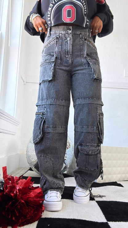 Oli & Hali : Mineral Washed Cargo Pants, Charcoal