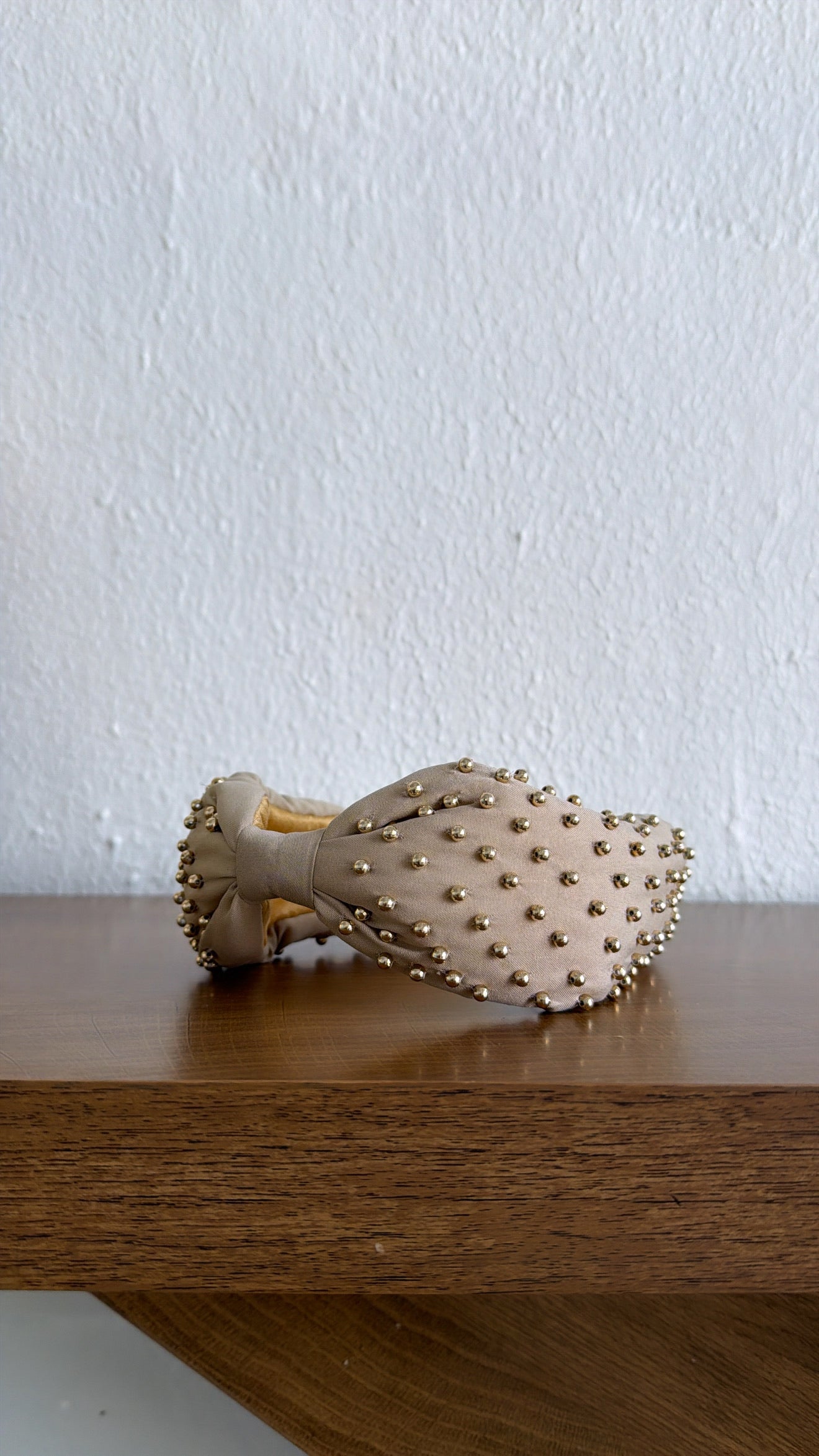 Metal Ball Beaded Headband, Beige