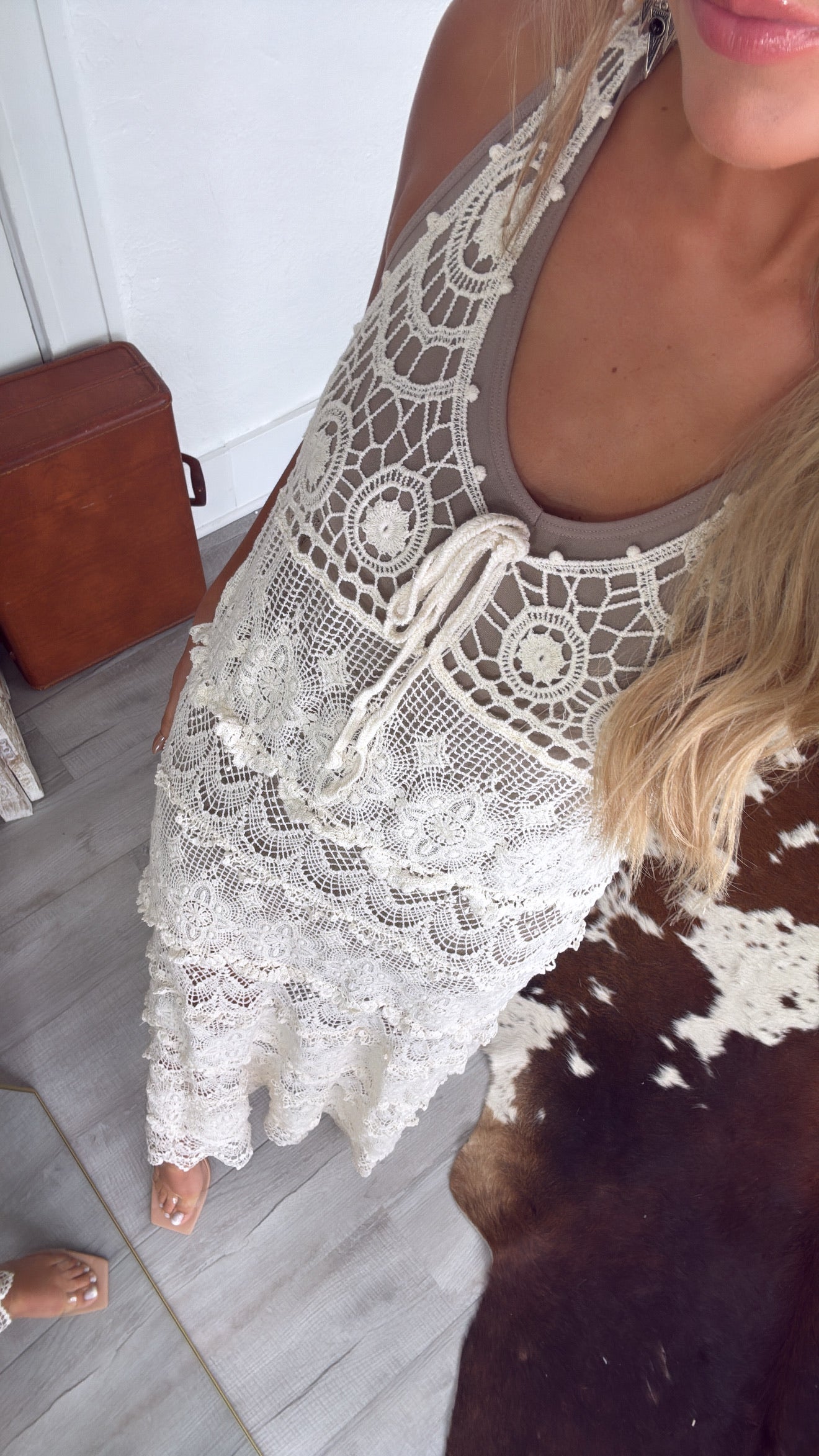 Into The Sun Crochet V Neck Maxi Dress, Natural