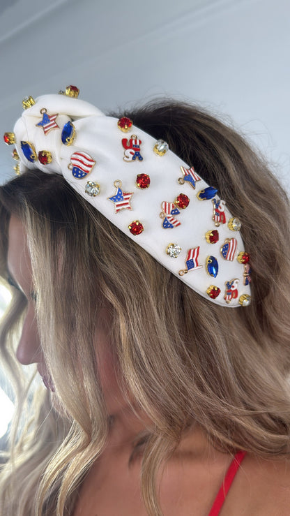 Fourth Of July Beaded Headband, White