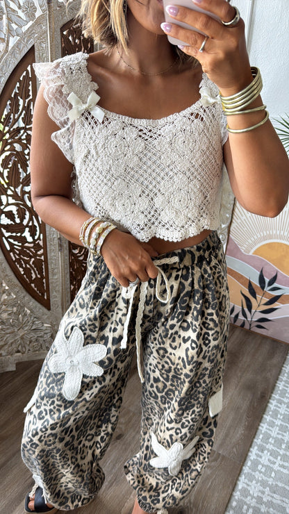 Falling For You Crochet Lace Bow Detail Top, Natural