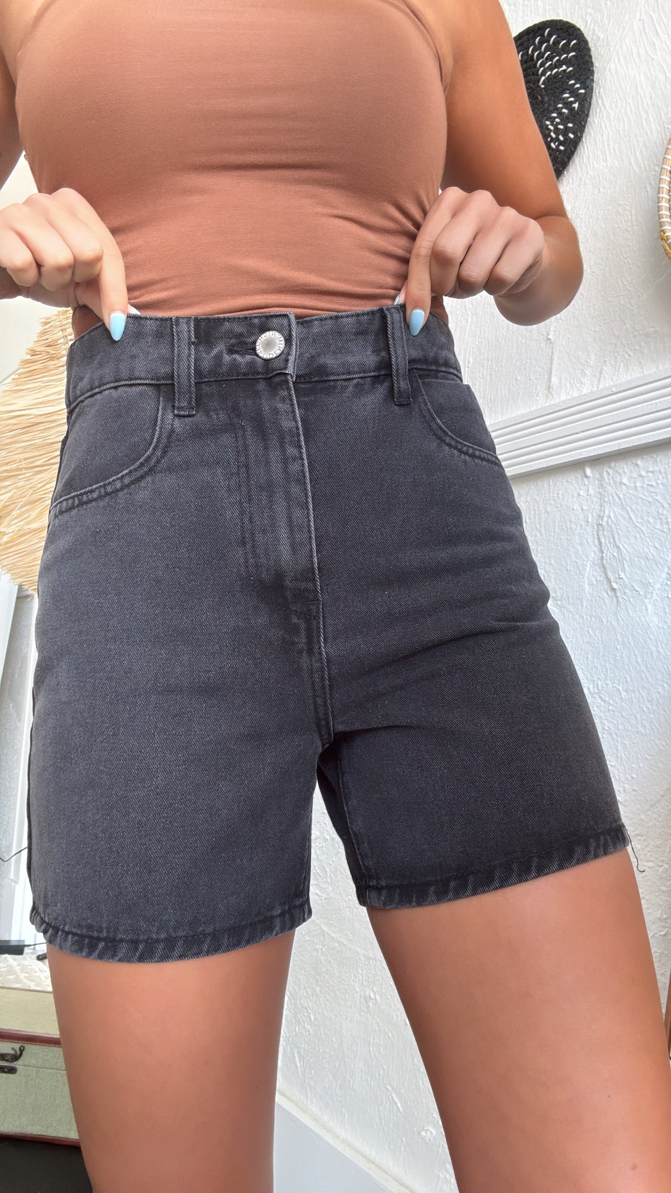 Daily Wear Denim Mom Shorts, Black