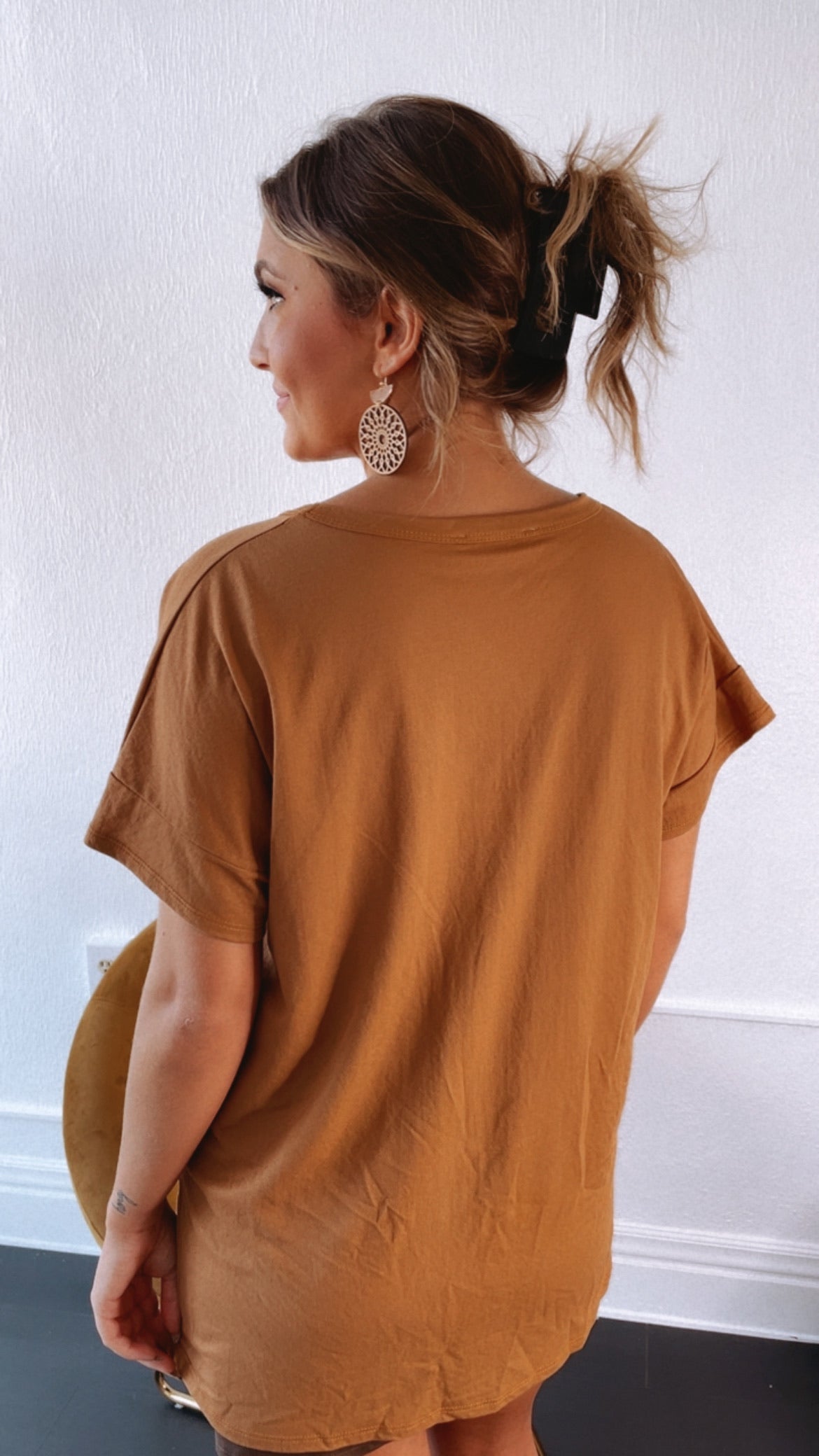 All Basic V Neck Tee, Khaki