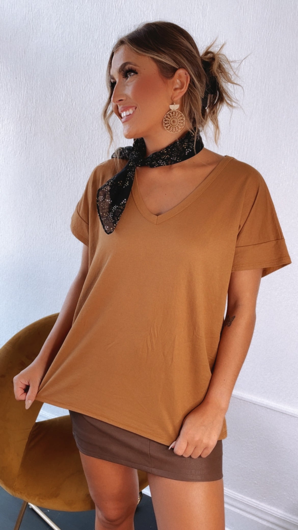 All Basic V Neck Tee, Khaki
