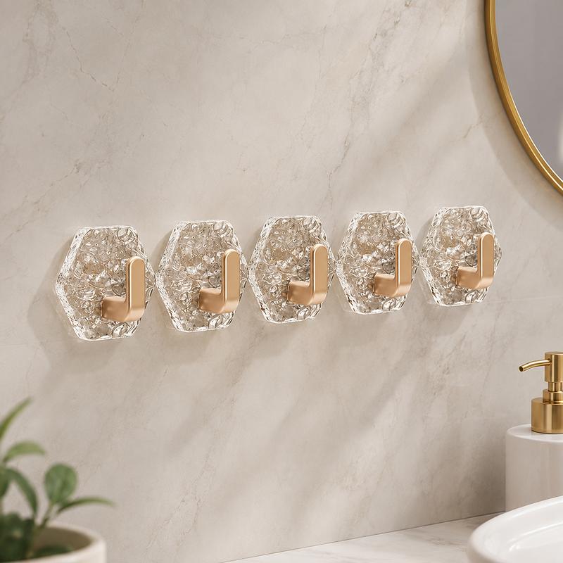 Heavy-Duty Plastic Self-Adhesive Hexagonal Ripple Hooks, Waterproof Rustproof Sticky Hooks for Bathroom, Kitchen, Easy-Install Home Organizer for Keys, Towels, Coats
