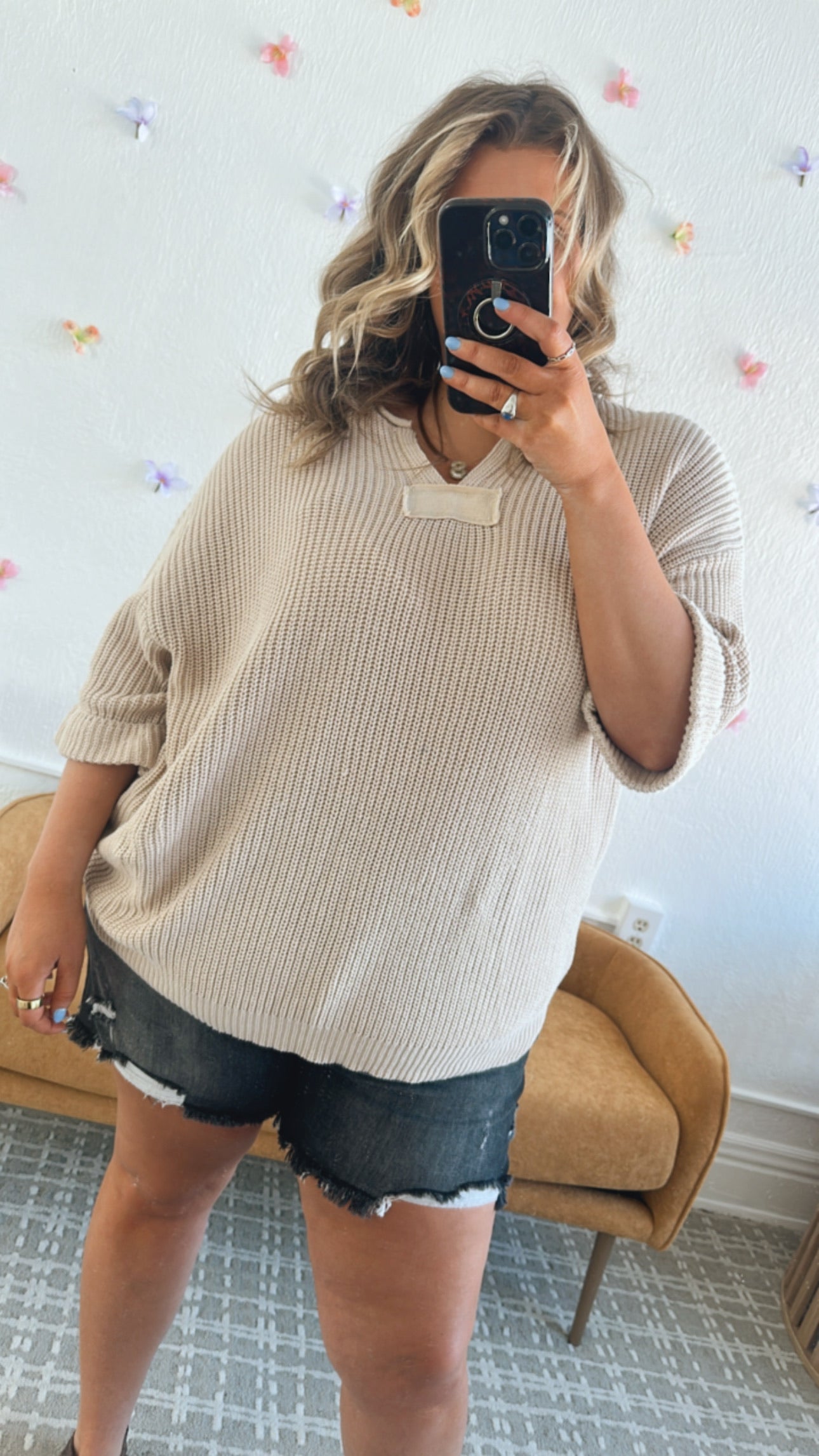 Meadow Knit 3/4 Sleeve Top, Taupe