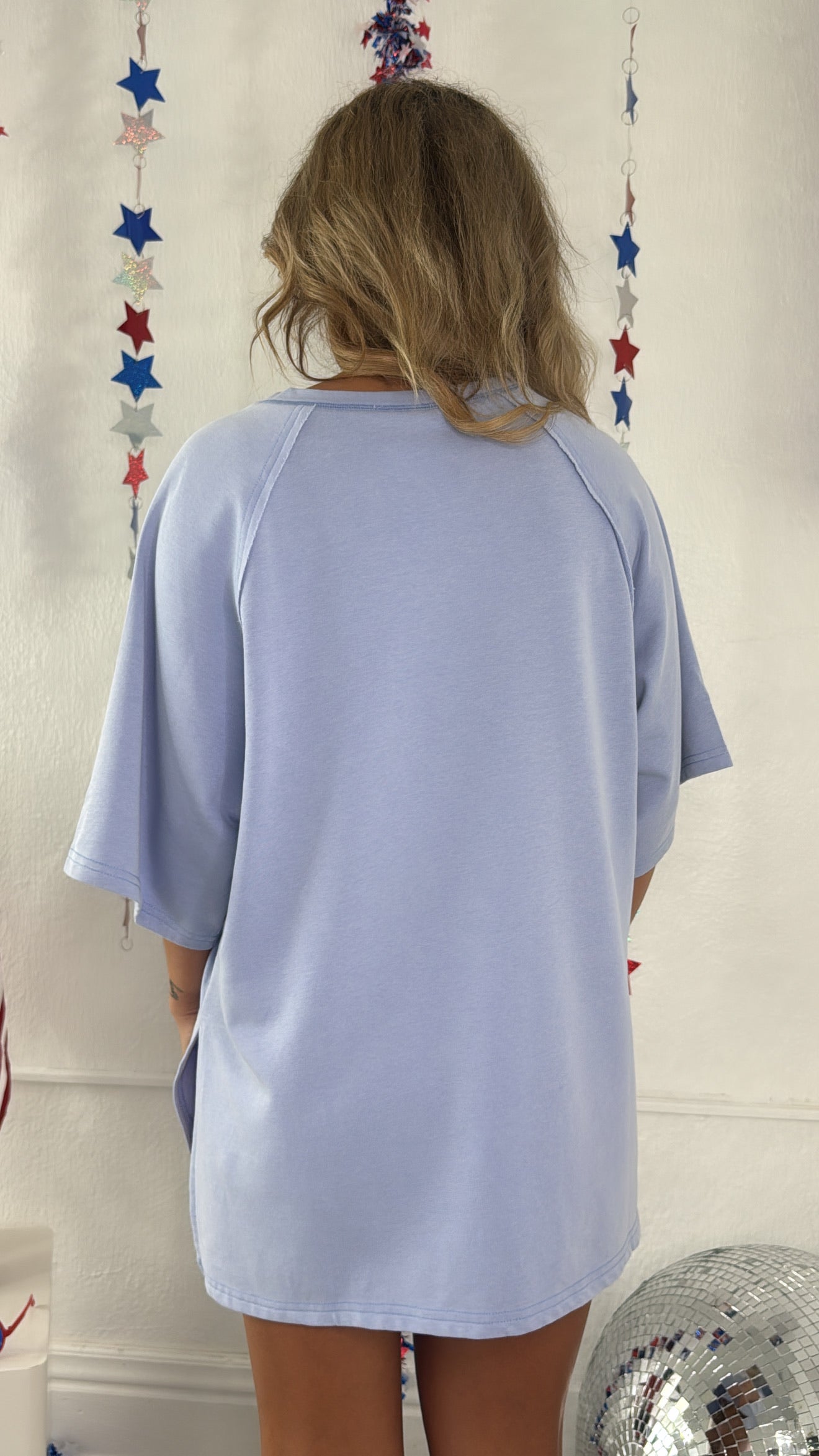 Baseball Mom Oversized Rhinestone Tee, Blue