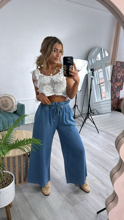 Falling For You Crochet Lace Bow Detail Top, Off White