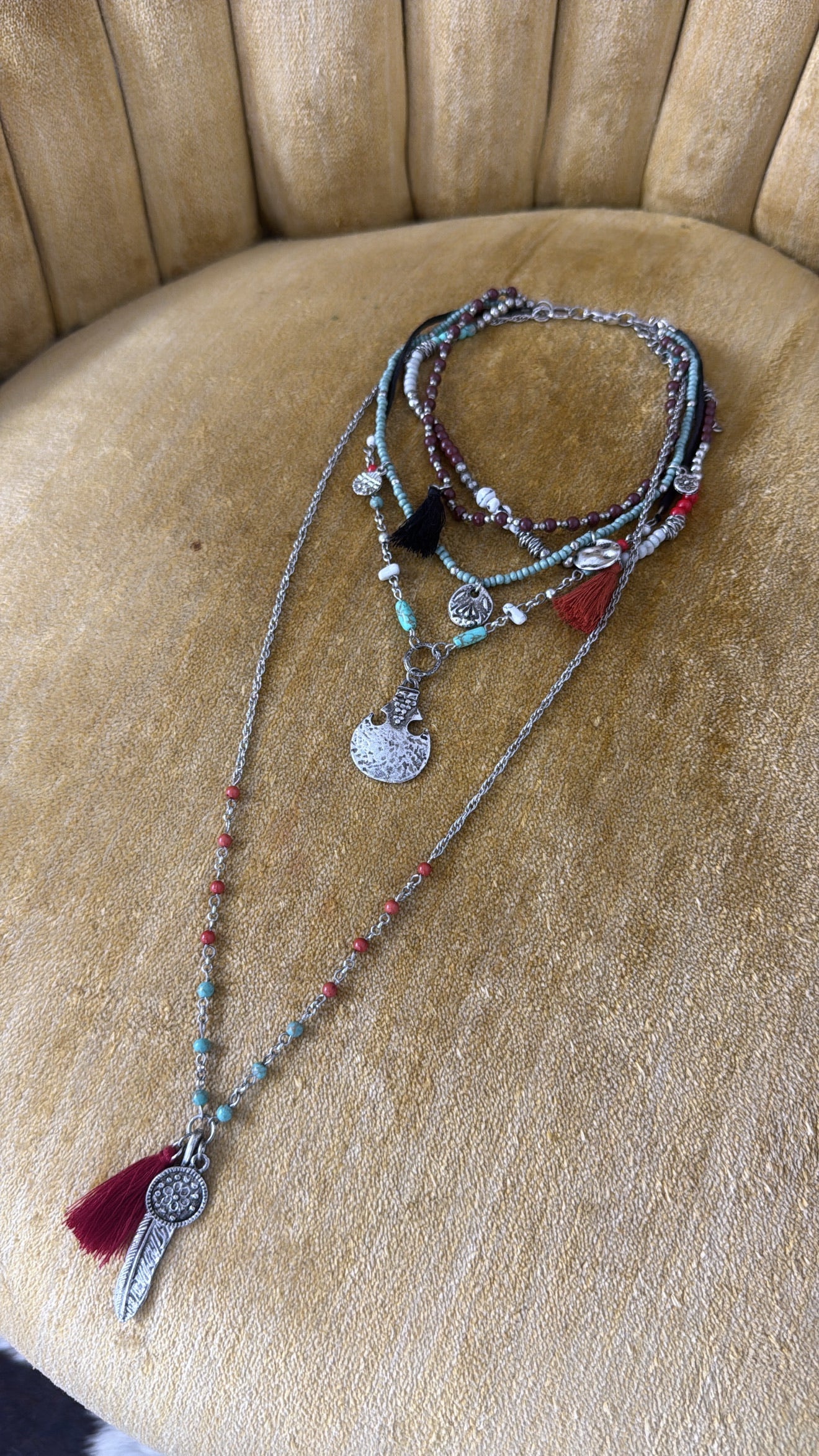 Feather Fringe Multi-Layered Necklace