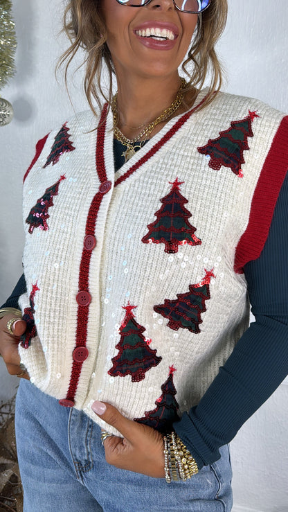 Checkered Cheer Plaid Sweater Vest, Ivory