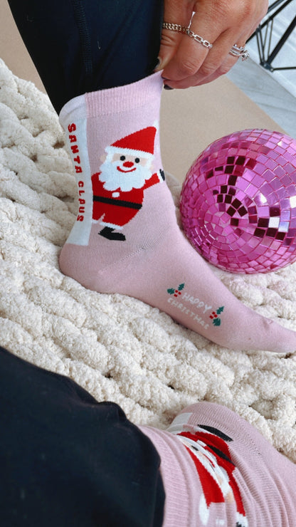 Pink Happy Christmas Santa Sock