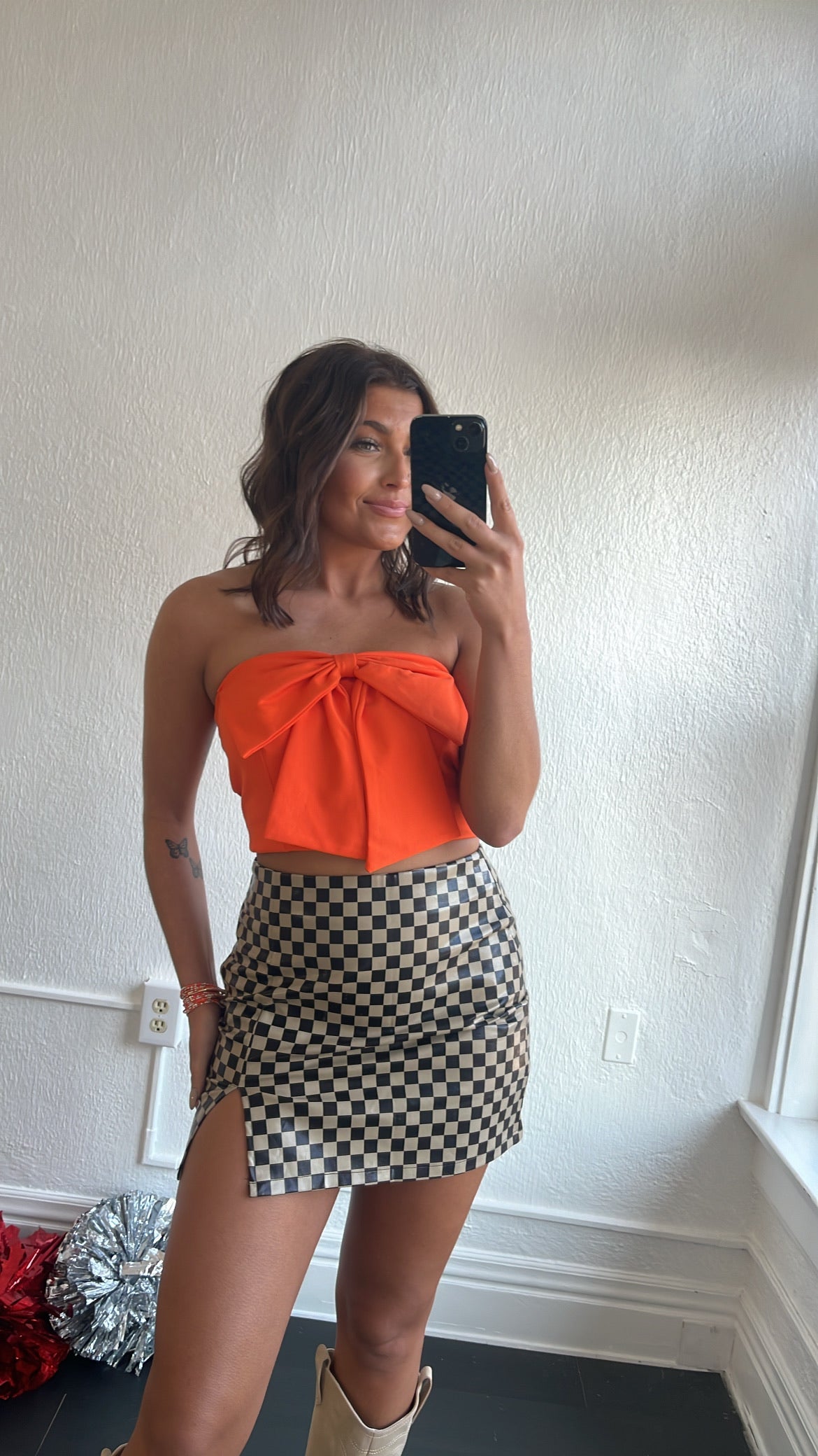 It Girl Bow Detail Tube Top, Orange