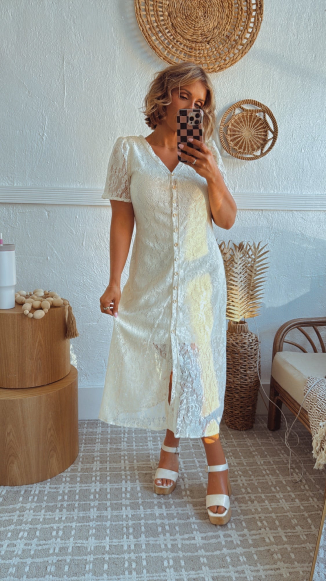 Lace Midi Dress, Cream
