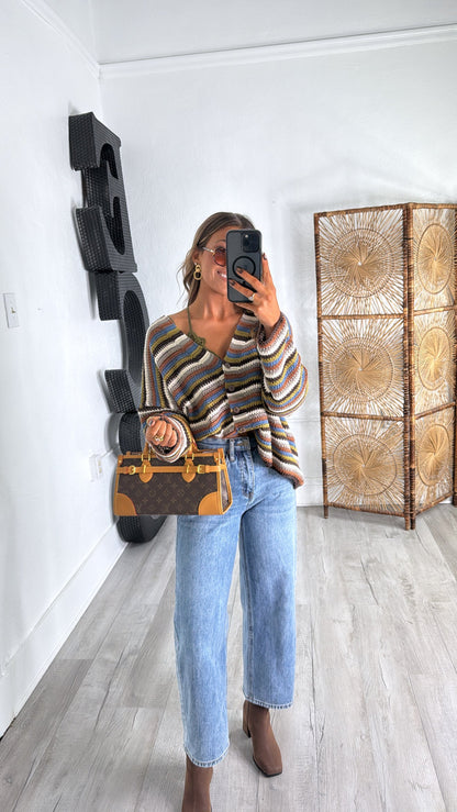 Homeroom Teacher Knit Cardigan, Brown/ Multi