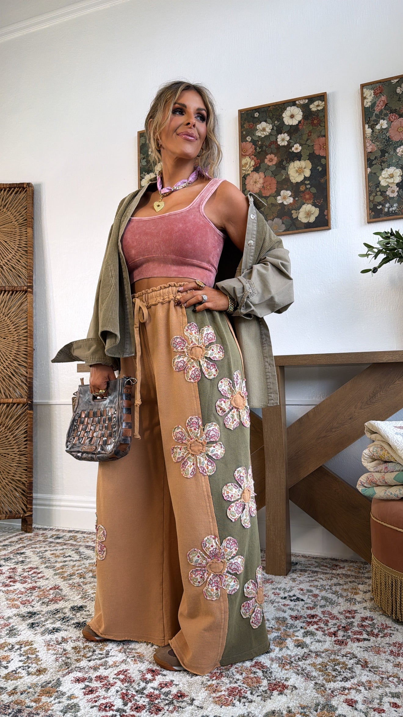 Bloom Babe Patchwork Pant, Rust Multi