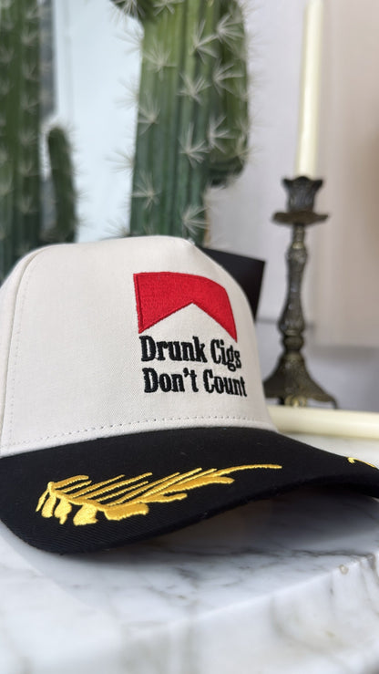 Drunk Cigs Don't Count Ball Cap, Black/Natural