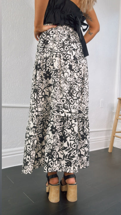 Picture Perfect Floral Tiered Midi Skirt, Black