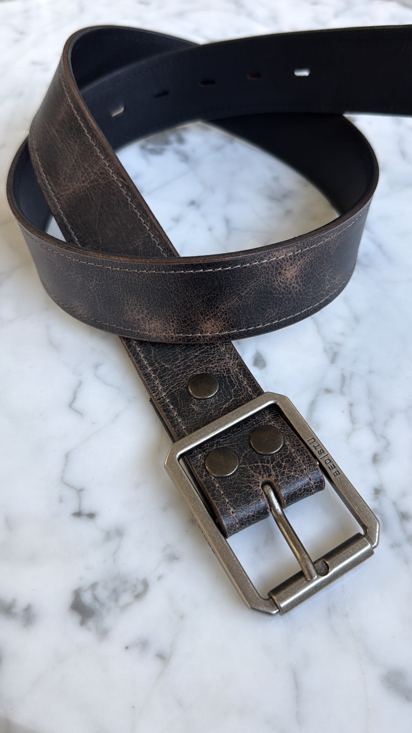 Bedstu Meander Leather Belt, Black Lux