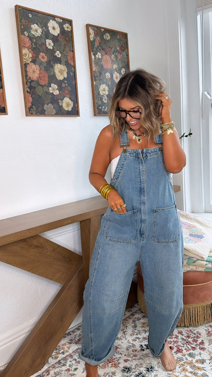 Bayberry Bloom Overalls, Denim