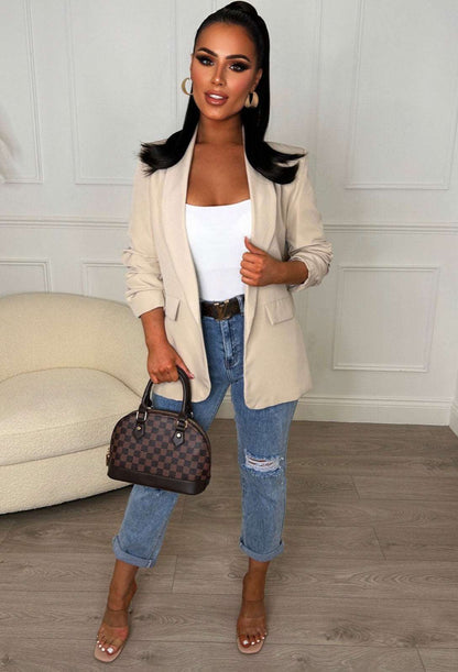 Always Iconic Nude Shawl Ruched Sleeve Blazer