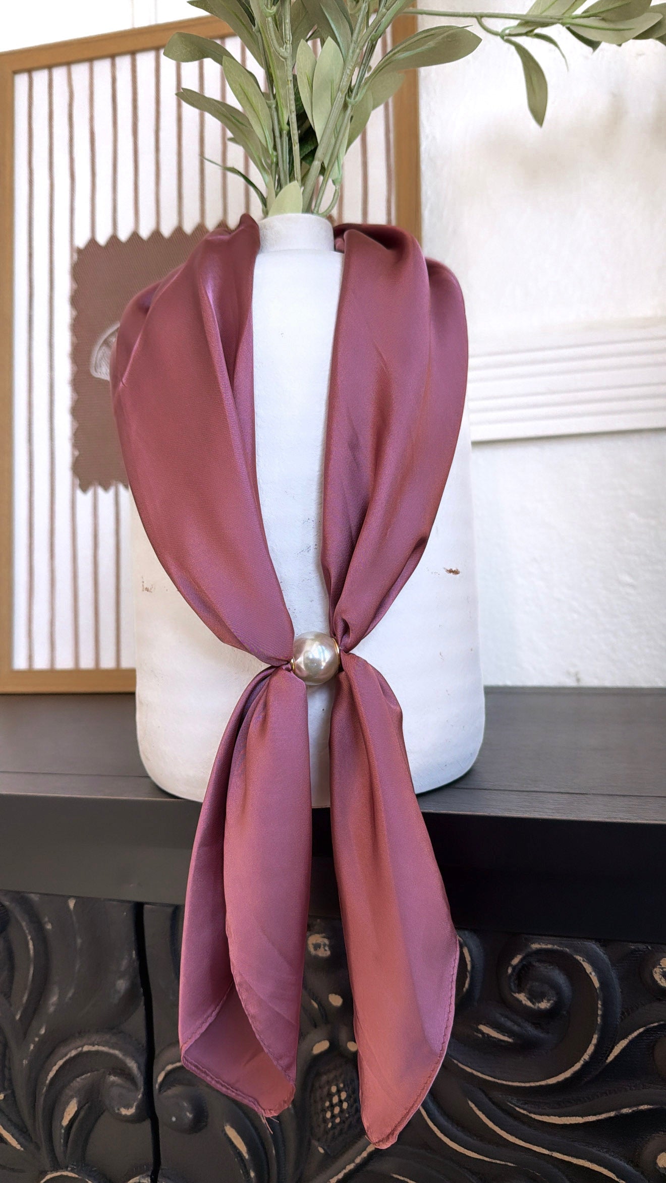 Pearl Accent Neck Scarf, Mauve