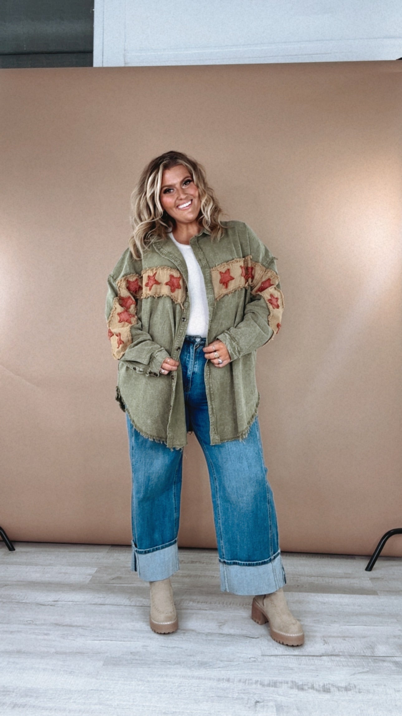 All The Stars Washed Button Down Top, Olive
