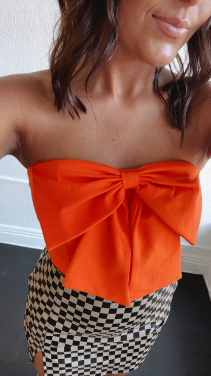 It Girl Bow Detail Tube Top, Orange