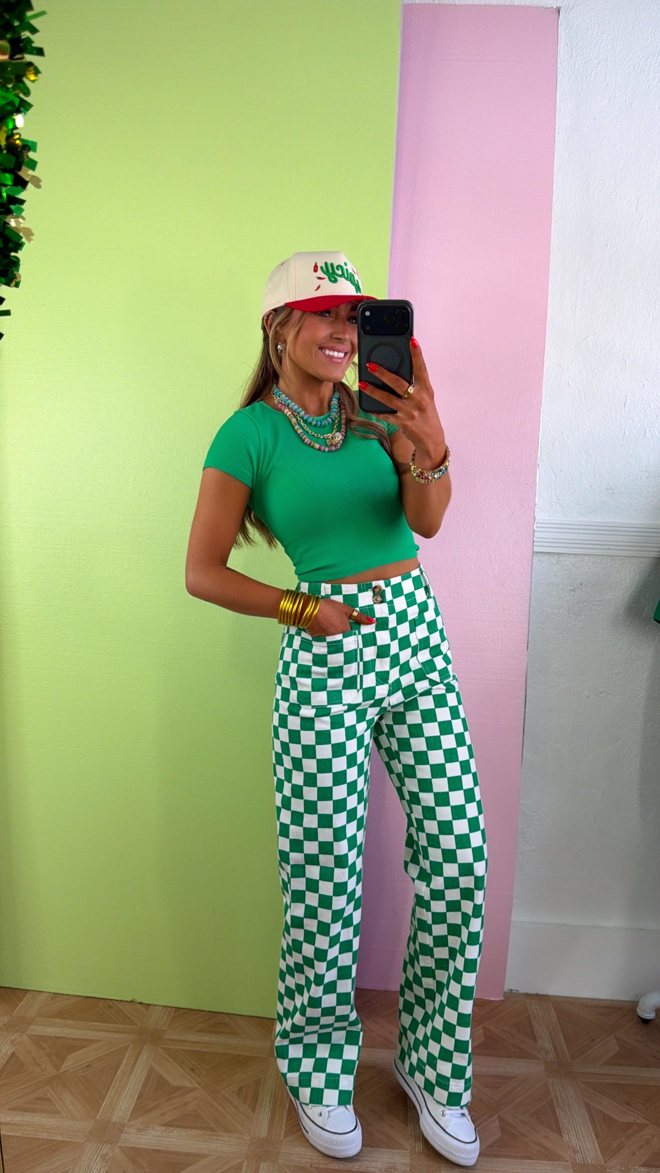 Finish Line Checkered Pant, Green
